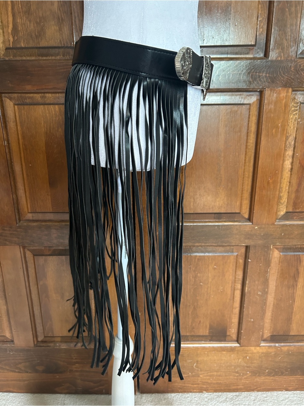 Love J Julia Western Double Buckle Fringe Belt Genuine Leather Black SM BT4231M - Picture 3 of 6